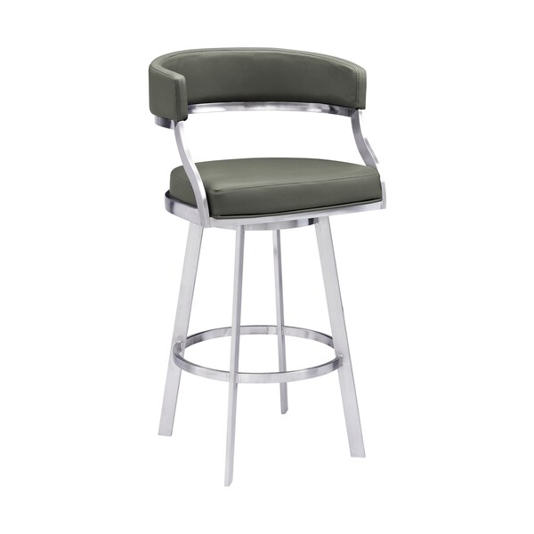 Armen Living Dione 30" Bar Height Swivel Gray Faux Leather and Brushed Stainless Steel Bar Stool 840254335127 - main